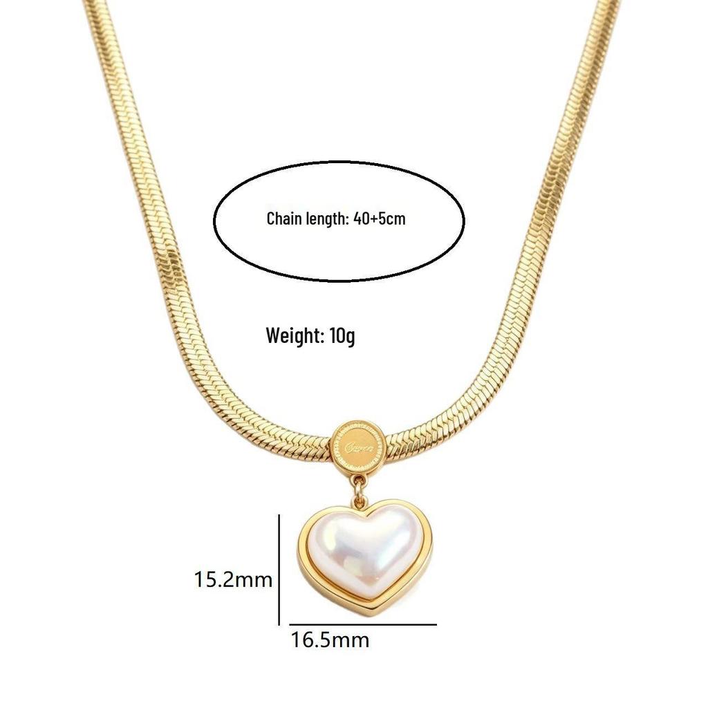 Stylish Pearl Heart Titanium Steel Necklace for Women, Colorfast, Cool Clavicle Chain