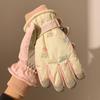 Cute Pink Bear Ski Gloves for Women Winter Touch Screen Plus Velvet Waterproof Warm Windproof Cycling Outdoor