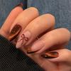 Rose Red Cat Eye Almond Press On Nails 24Pcs Glossy Stick On False Nails Simple DIY Manicure Patches For Women