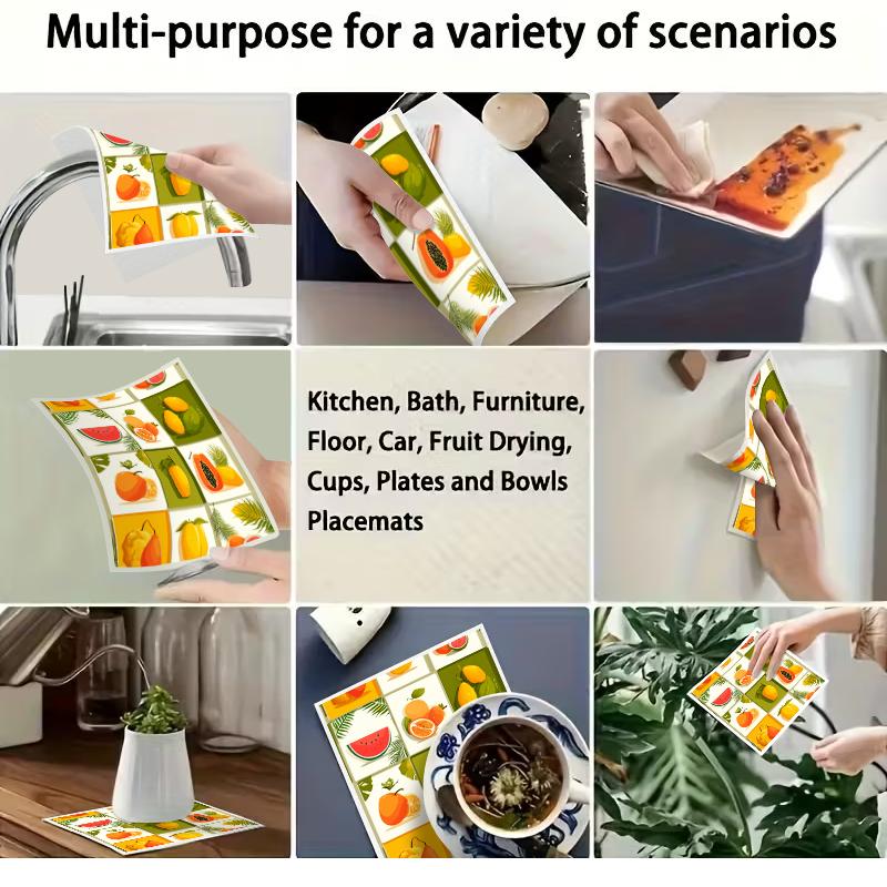 Cleaning Cloth Reusable Kitchen Dish Towels Eco-friendly Microfiber Orange Fruits Print Dishcloths Lint Free Washable Duster Rags Tea Towels 9*7inch