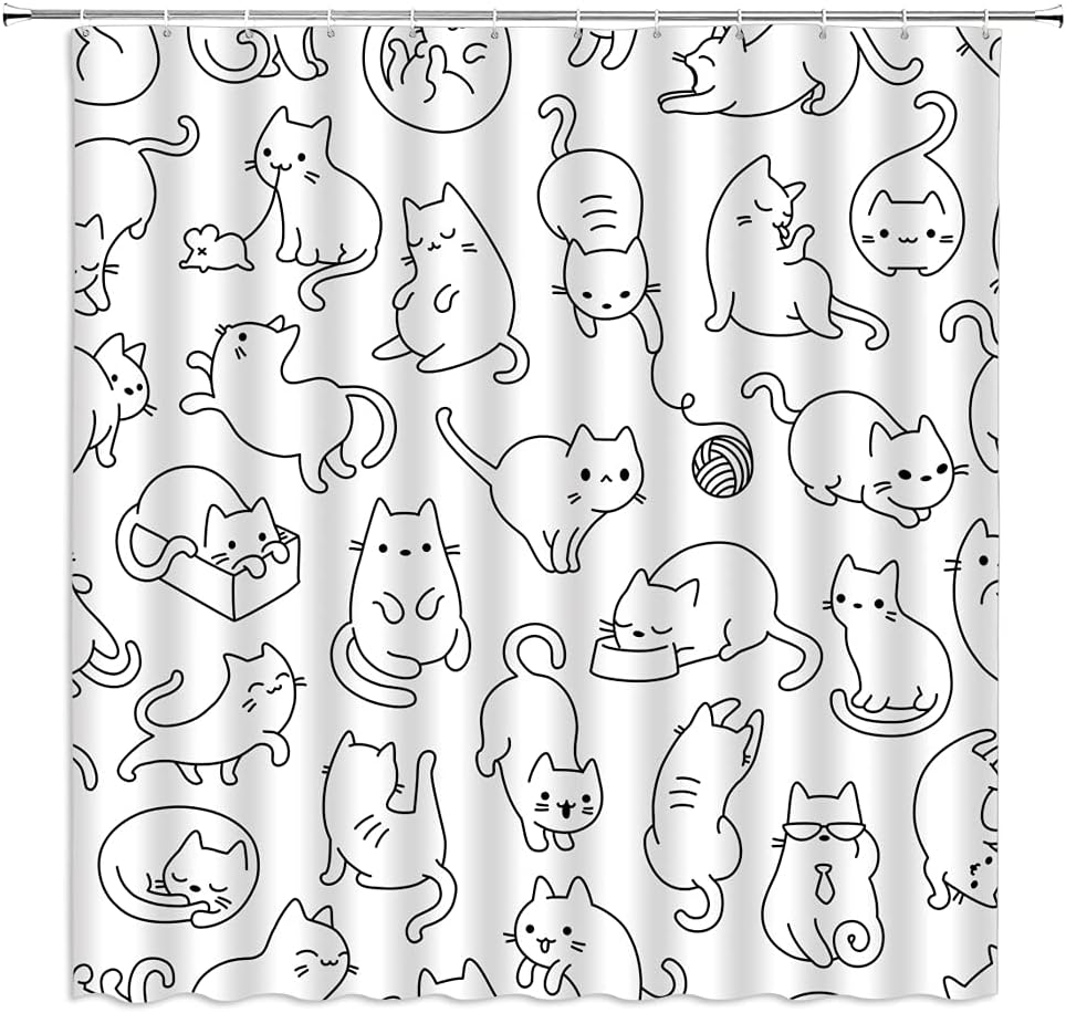 Paw Print Shower Curtain Gray Cat Dog Footprint Cute Lovely Pet Lover Cartoon Abstract Polyester Fabric Bathroom Decor Curtain