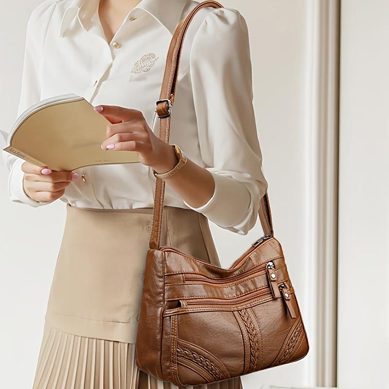 Adjustable Strap Soft Leather Hobo Bag, Multi- Casual Crossbody Shoulder Purse for Women Daily Use