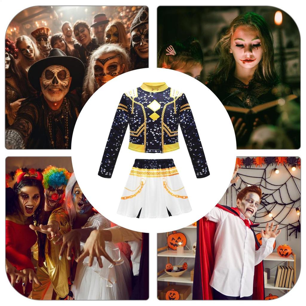 Halloween Kostüme Party Outfit Kleines Mädchen Langarm Oberteil Shorts Set Für Familienfeier Bühnenshow Cosplay Festival
