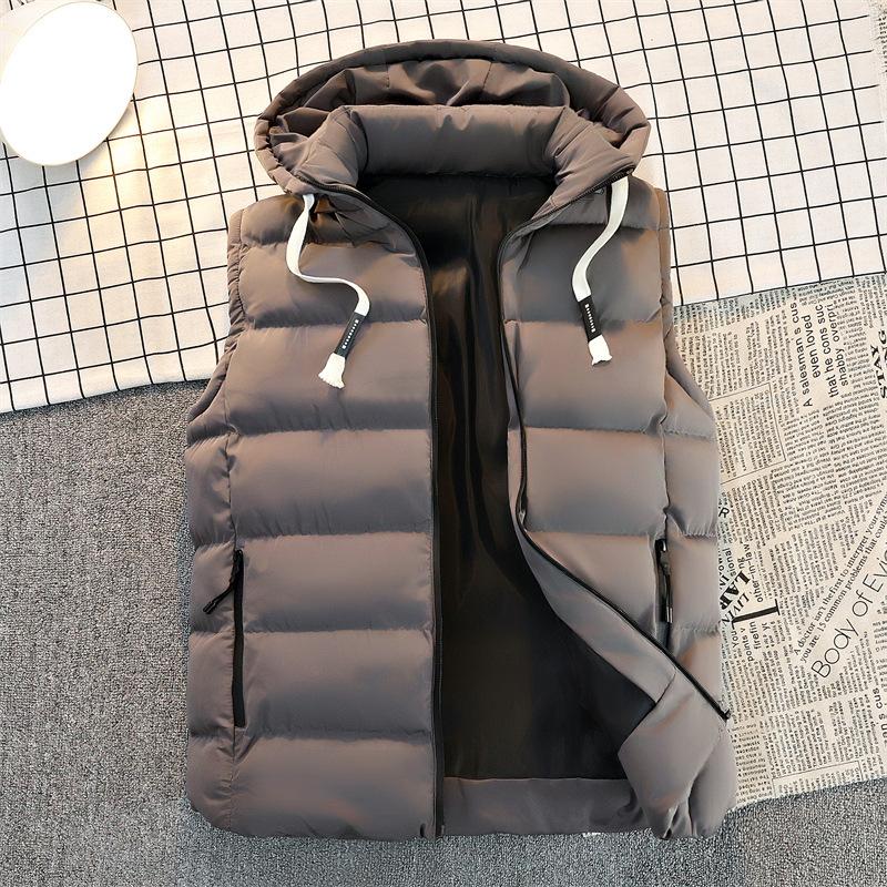 Winter cotton vest men's hooded vest men's loose thickened vest trendy down cotton sleeveless jacket vest