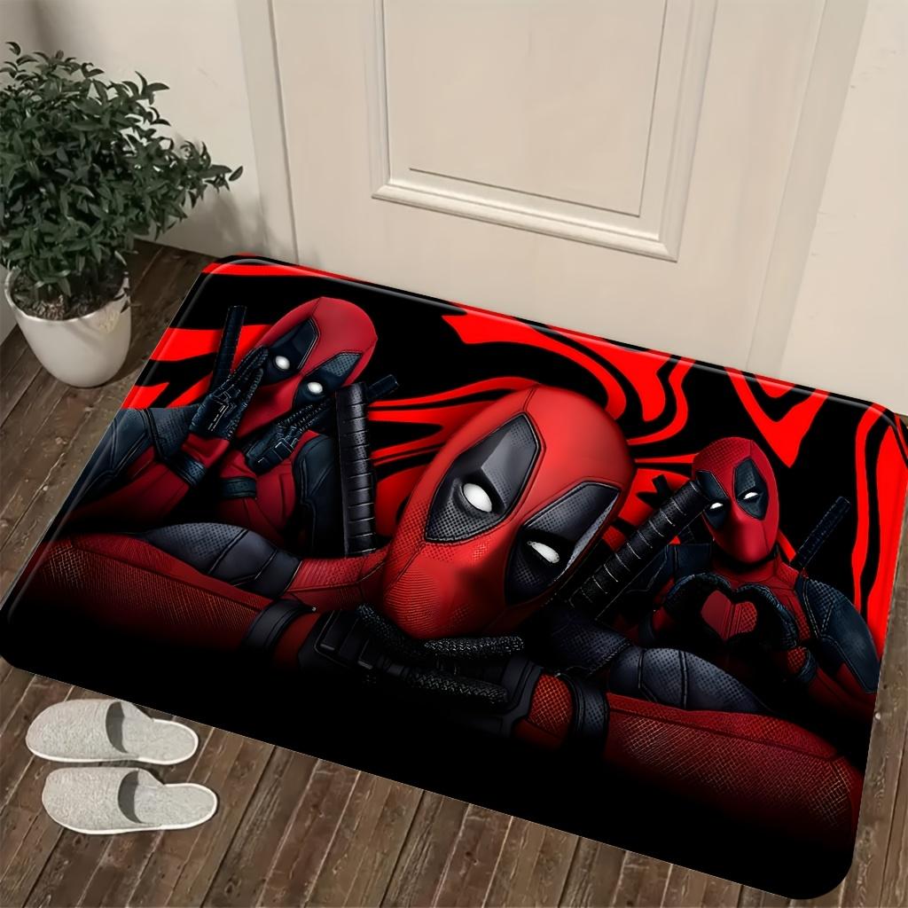 1pc Deadpool Cartoon Design Flannel Door Mat | Polyester Knit, Machine Washable, Ideal for Bathroom, Kitchen, Bedroom, Living