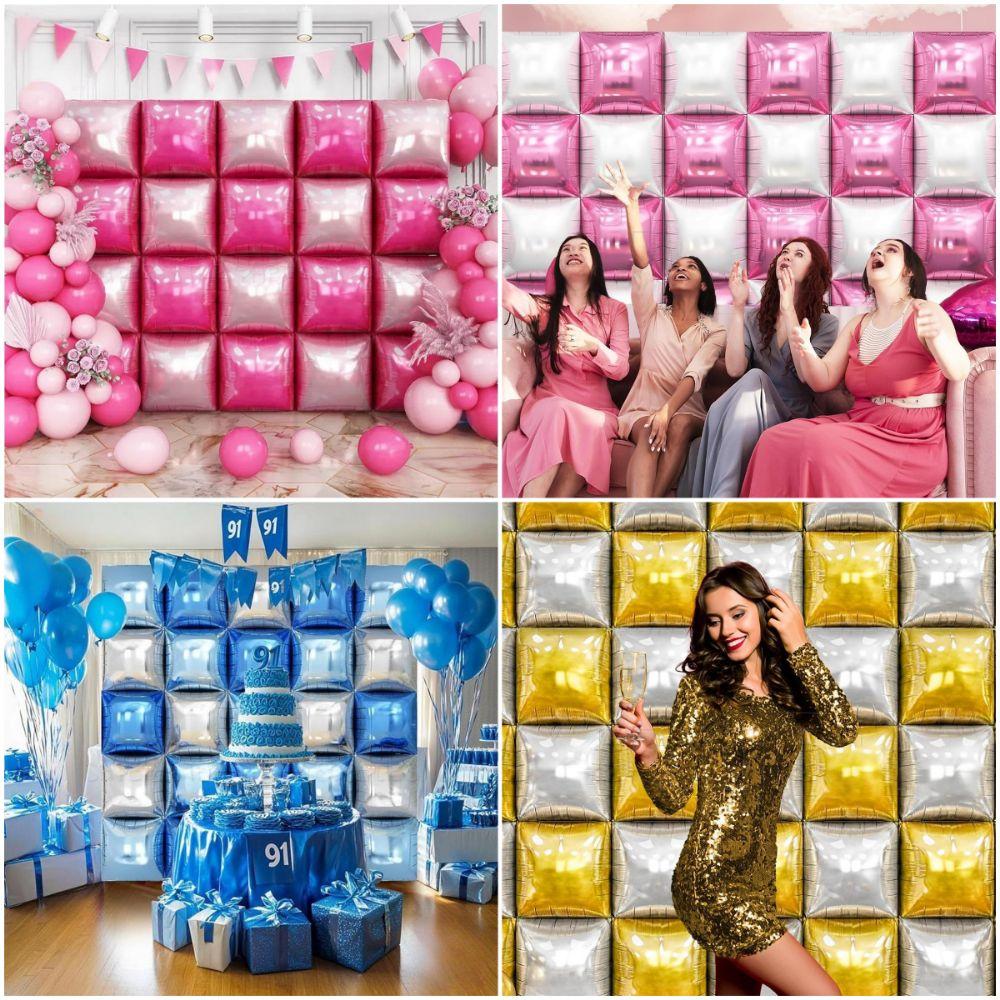 25PCS/Set Double Side Balloons Background Wall Square Multicolor Square Foil Balloon Decoration Supplies Garland Kit