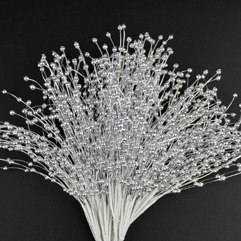 50Pcs Plastic Pearls String Flower Branch For Handmade Florals Arrangements And Holiday Craft Florals Picks