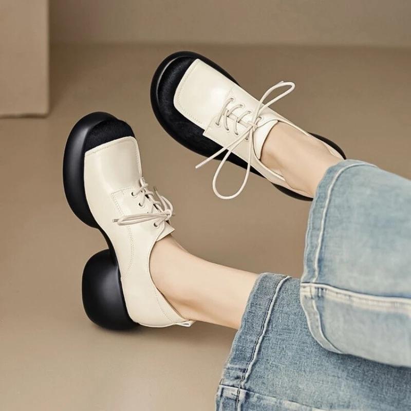 Fashion Women's Lolita Shoes 2025 Autumn British Style Punk Platform Oxford Shoes Slip-on Loafers Heels Women Black Small Leather Shoes