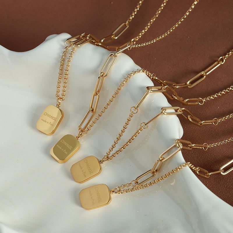 Square Brand Letter Pendant, Sweater Chain, Titanium Steel Does Not Fade, Cold Wind, Simple Necklace Necklace, Necklace Decoration