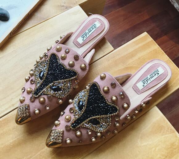 

Узор лисы блестящие babouche mujer мюли слайды летние хрустальные тапочки с металлическим носком женские заклепки блестящие сандалии женские шлепанцы 5 розовый