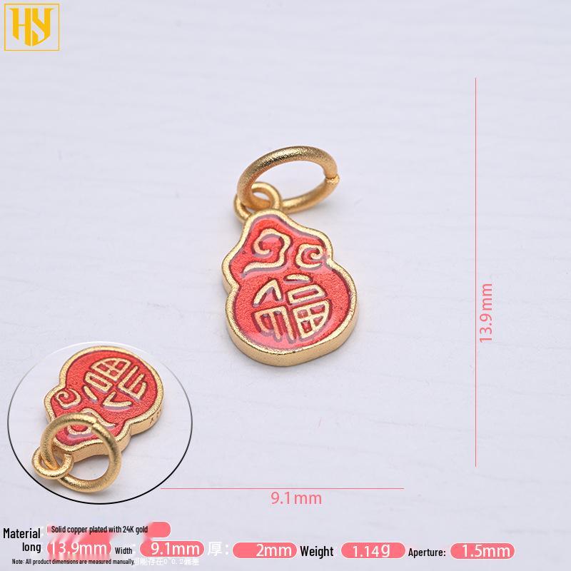Copper-Plated 24k Gold Gourd Fulushou Fu Charm Pendant for DIY Jewelry