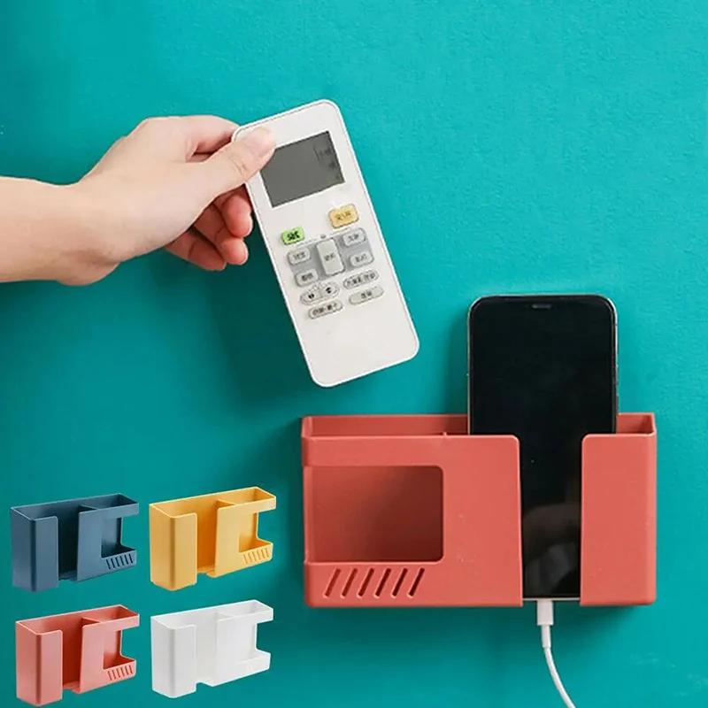 

Wall Mounted Mobile Phone Charging Holder Bracket Remote Controller Stand Multi-function Wall Shelf Hotel Universal Storage Box
