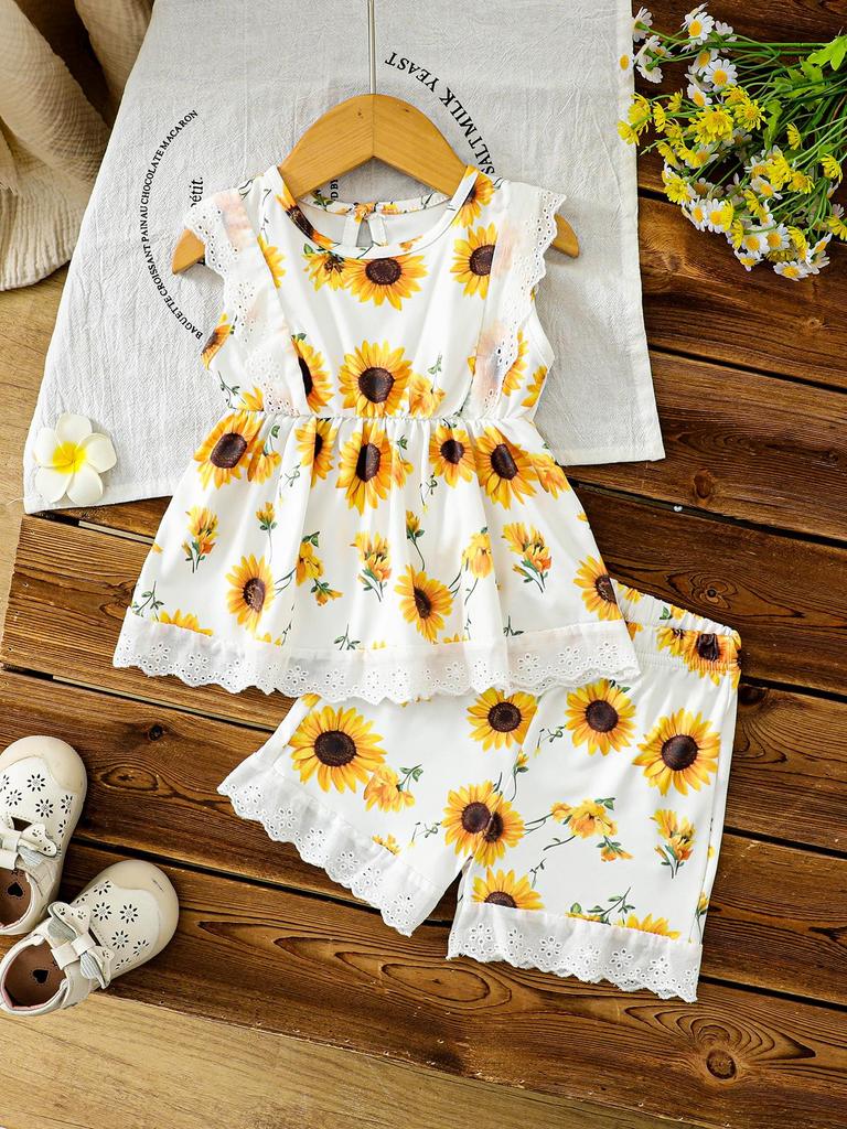 Baby Girl Floral Lace Short Sleeve Outfit Set