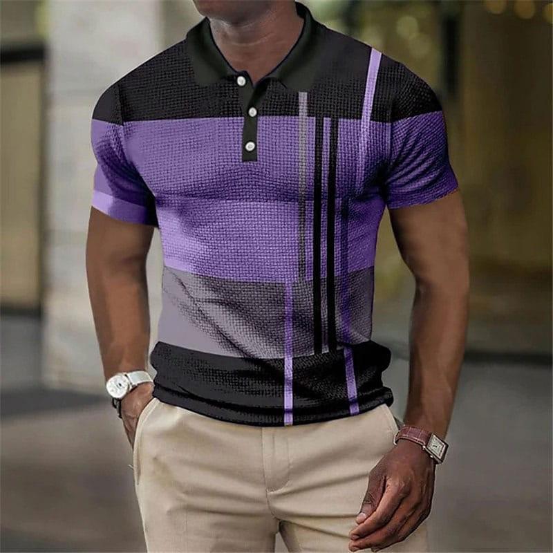 Men'S Casual Polo Shirt 3D Digital Printing Short Sleeve Splicing Color Trend Top
