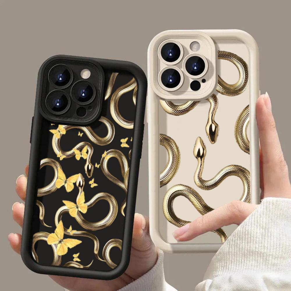 LZ5 Butterfly Black Gold Snake Silicone Phone Case for Xiaomi 11 Lite 5G 14T Redmi 14C 13C A3 Note 12 11 9 10 13 Pro Plus Shockproof Back Cover