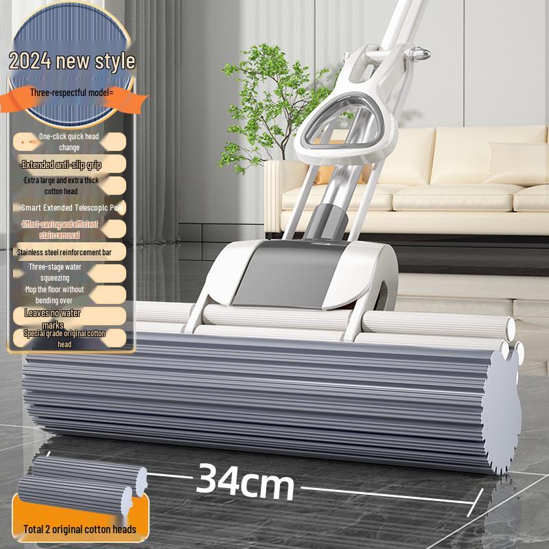 Large Absorbent PVA Roller Mop - Hands-Free, Lightweight Sponge Mop for Household Cleaning