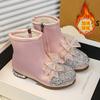 Automne Bottes En Cuir Diamantées à Eau Pour Enfants Semelle Épaisse Antidérapantes Bottines Filles à Lacets Simples Polyvalentes Bottes Décontractées Enfant
