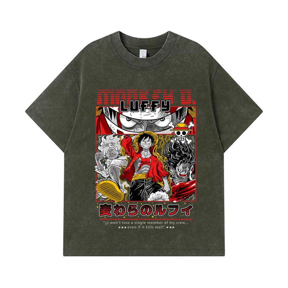 275 GSM Washed T-shirts 100% Cotton One Piece V16 Luffy Print Unisex Heavy Cotton T Shirt