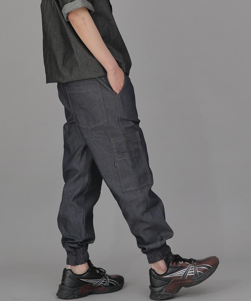 Seinteukeulu Bold Ankle Band Cargo Jogger Pants Bac-328 Denim Light Indigo
