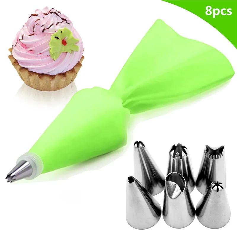 8/PCS Silicone Pastry Bag Tips Kitchen Cake Icing Piping Cream Cake Decorating Tools Reusable Pastry Bags Nozzle Set