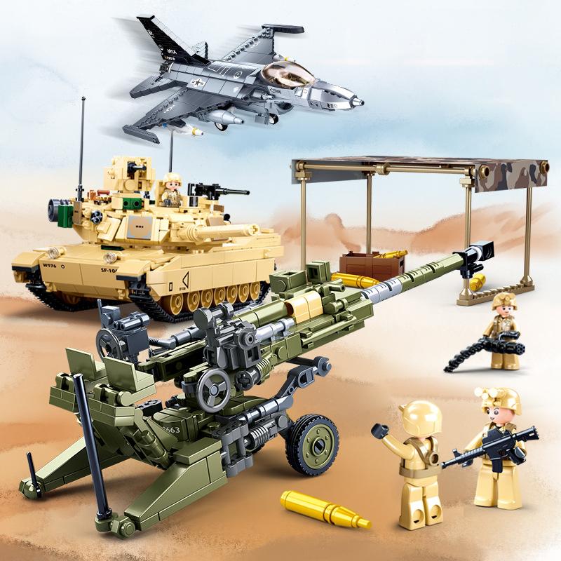 World War 2 Ii Military M777 Howitzer F-16 Fighter M1A2 Sep V2 Abrams Tank Classic Weapon Army Building Blocks Bricks Model Toys