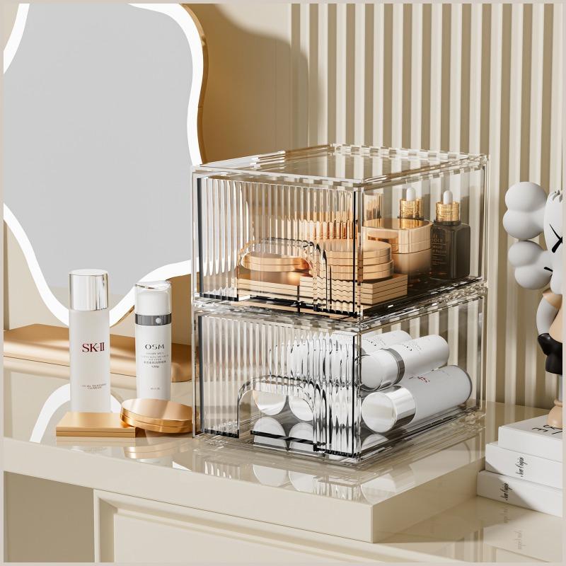 1Pc/2Pcs Acrylic Desktop Pull-out Organizer Transparent Jewelry Makeup Drawer Design Storage Box Office Desktop Stationery Box