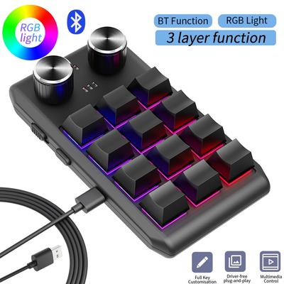 Programovací makro Vlastní 2 knoflíková Bluetooth klávesnice RGB 12 kláves Kopírovat Vložit Mini tlačítko Herní klávesnice Mechanický Hotswap Macropad