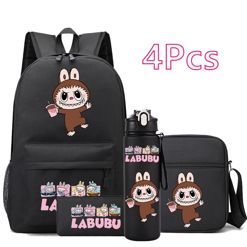 4 Stück/Set Cartoon-bedruckter Rucksack Teenger Student Junge Mädchen Große Kapazität Schultasche Kind Outdoor 750 ml Wasserflasche Geschenk