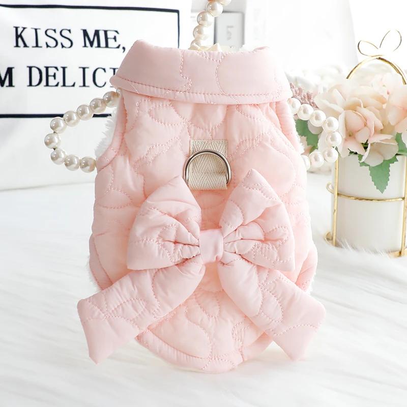 

Small Dog Costume Winter Cat Dog Coat Jacket Bowknot Harness Vest Cat Puppy Yorkie Pomeranian Poodle Bichon Pet Clothing Outfit XS（old） розовый
