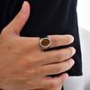 High Quality Round Natural Stone Chunky Ring, Fashion Blue Stone Stainless Steel Signet Ring for Men, Waterproof Classic Jewelry