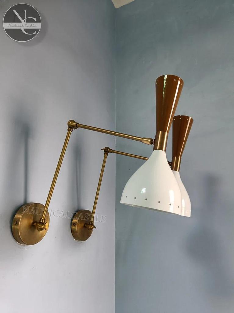 Mid Century Modern Brass Diabolo Wall Sconce - Italian Style - Set of Two