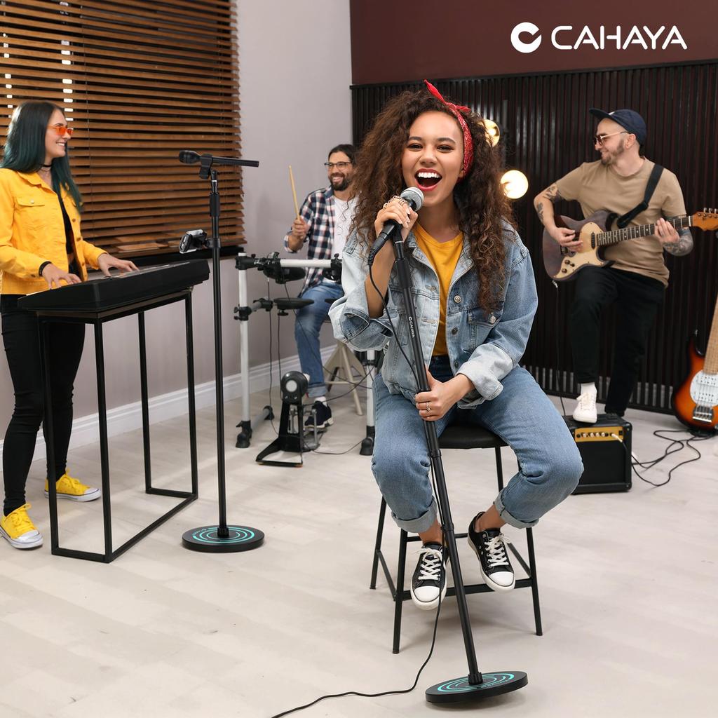 CAHAYA Microphone Stand, Straight Boom, 4.89kg Weight, 128cm-163cm Height Adjustable, 3230g Base, Iron Material, 14.5-24.5cm Width Adjustable, Phone