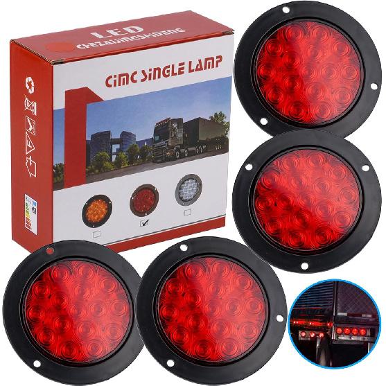 LIGBT 4Pcs 4 Inch Red Led Round Trailer Tail Lights 16 LED 4" Led Trailer Stop Brake Turn Tail Lights Waterproof Led Trailer Light For Truck Boat RV