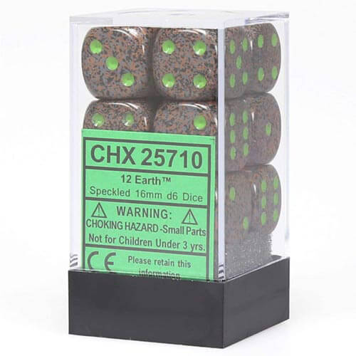 D6 Dice Speckled 16mm (12 Dice) (Earth)