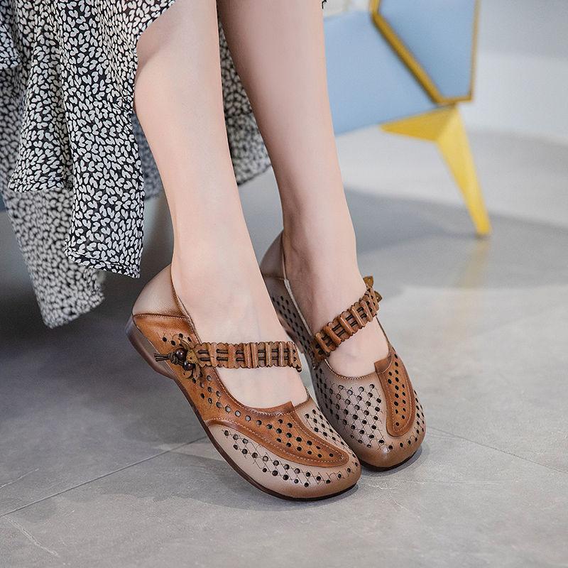 Women's Leather Shoes Spring and Autumn Flat Mom Shoes Non-slip Large Size Soft Bottom Cow Reinforced Sole Single Shoes