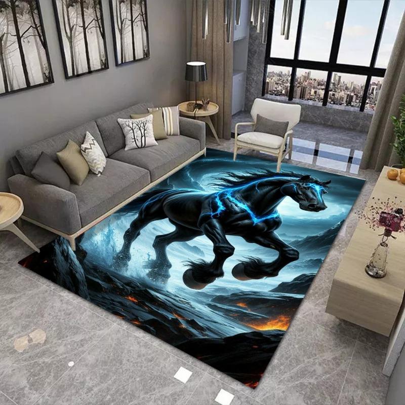 Ice Horse God of War Large Area Rug Non-Slip Wear-resistant Carpet for Living Room Bedroom Soft Floor Mat Home Decor Fashionable