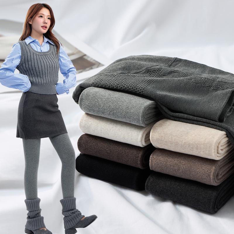 Legíny s vysokým pasem podšité sametem na podzim a zimu - Bavlněné punčochové kalhoty pro zeštíhlení, zvednutí boků a teplo