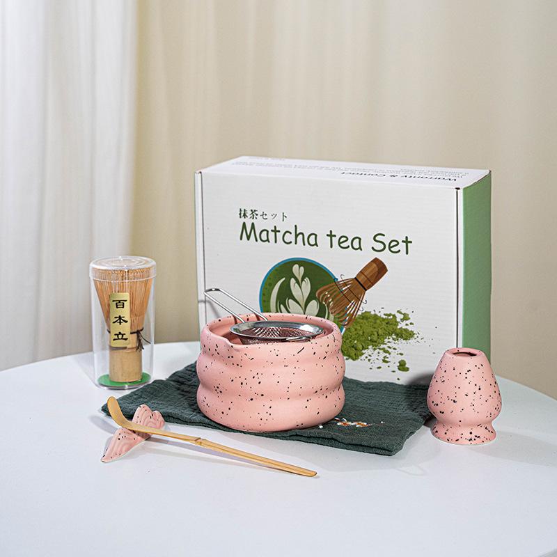 4/5/7/8PCS Matcha Teaset Gift Box Flowers Ceramic Bowl Matcha Whisk Scoop Bamboo Brush Exquisite Kit for Tea Lovers