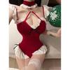 Red Open Crotch Christmas Bunny Costume - Sexy, Backless Role Play Outfit