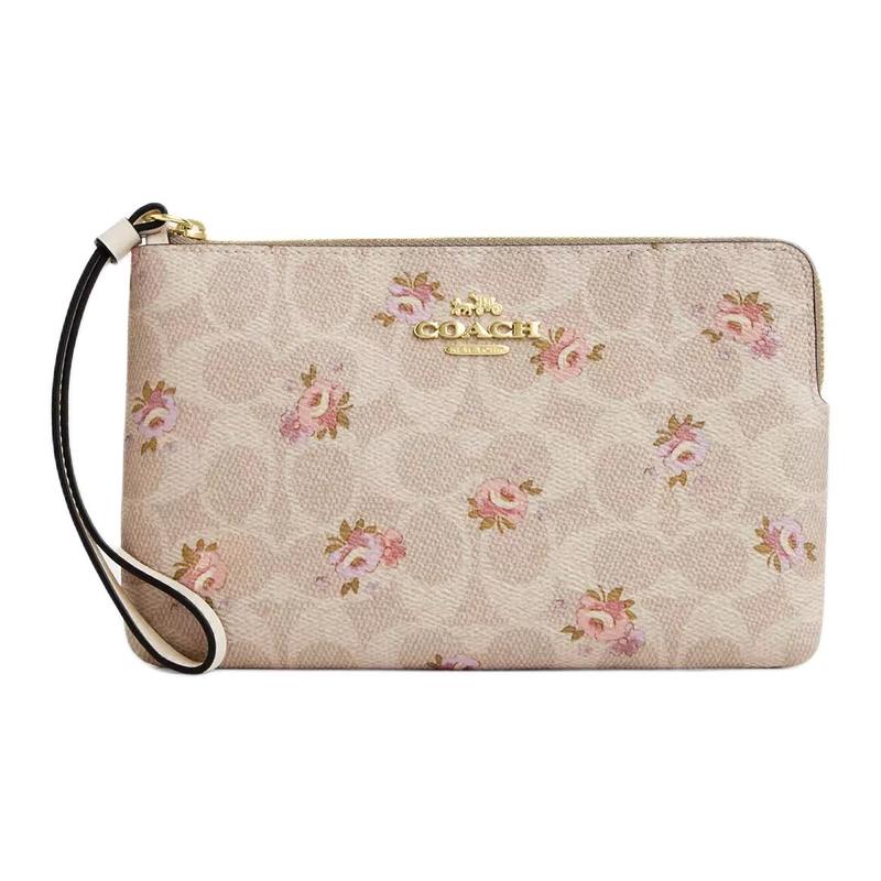 

COACH Corner Zip 20 Floral Print Logo Coated Canvas Clutch Small Women s Gold and Sand Multicolor золотой