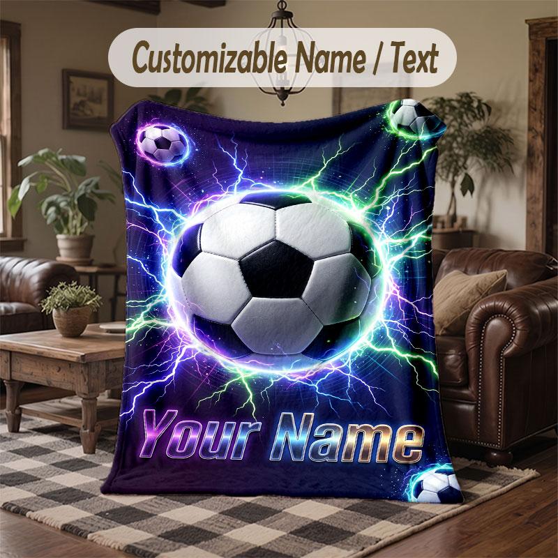 Soccer Theme Throw Blanket Custom Name Text Personalized Blanket Soft Cozy Blanket for Home Sofa Bed