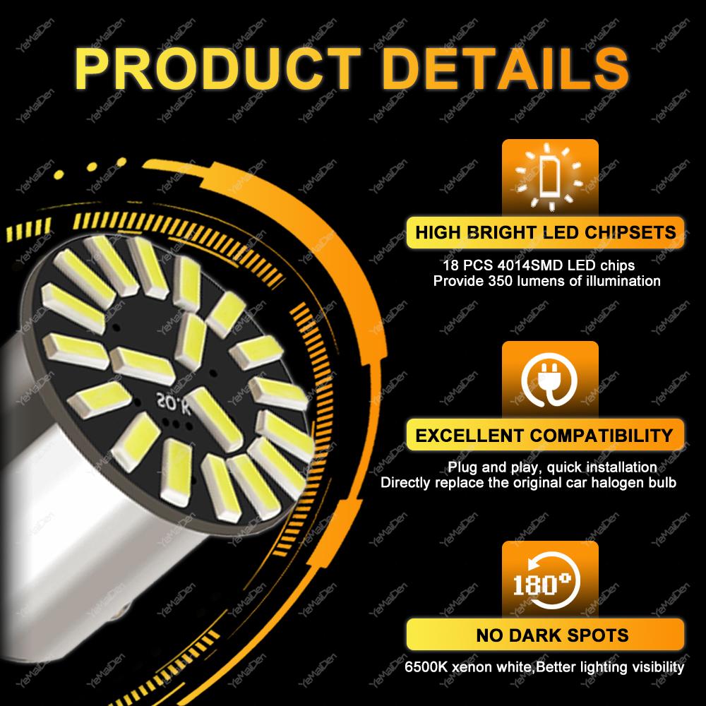 2/4/8/10/20 ADET BA15S 1156 BAY15D 1157 LED Ampuller 12V 4014-18SMD 6500K Beyaz Kırmızı Sarı Araba Sinyal Lambası Stop Park Lambaları Ampulleri 7