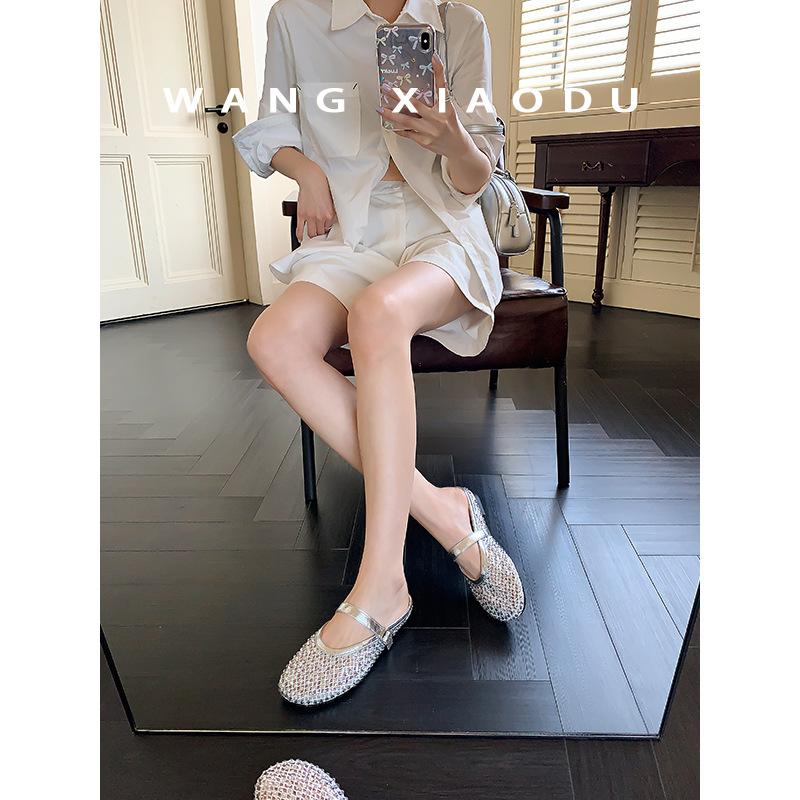 Handgewebte Galaxy Strass-Slipper, Damen Baotou Halbschuhe Sommer Oberbekleidung, Mesh atmungsaktiv Fee dicksohlige coole Slipper