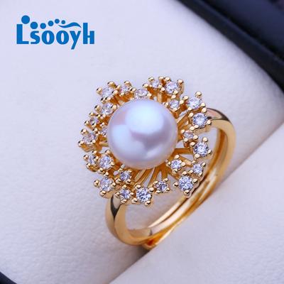 Natural Freshwater Pearl Rings For Women Bohemian Flower Gold Color Party Ring Pearl Jewelry Anniversary Gifts