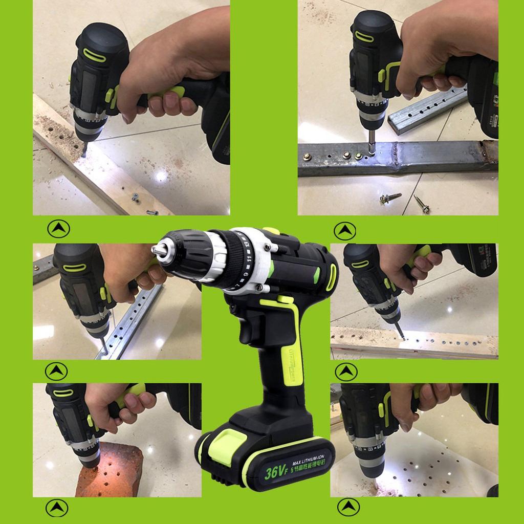 15-speed Double Speed Power Power Tool 100-240V AC Rechargeable Electric Screwdriver Wireless Cordless Drill Hammer Drill Battery LED Light