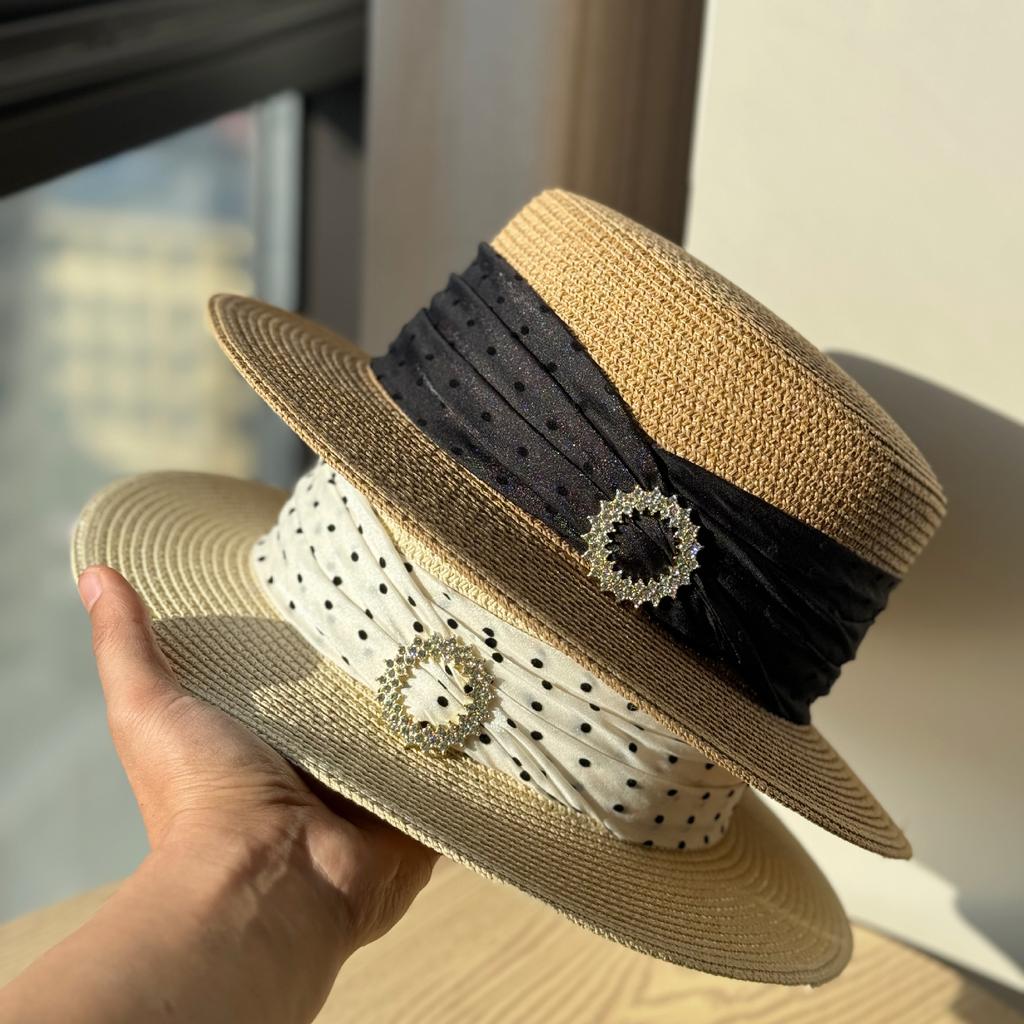 New French Seaside Straw Hat Women's Summer Flat-top Sun Hat Sun Protection Beach Hat UV Protection Top Hat