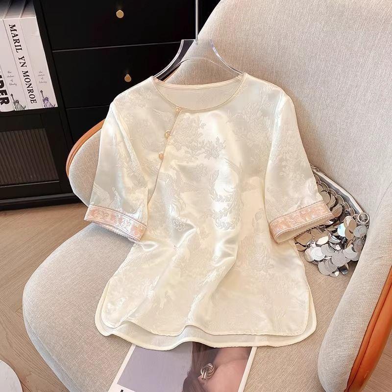 High-end loose meat covering and thin short-sleeved summer new product retro inner improved satin shirt women