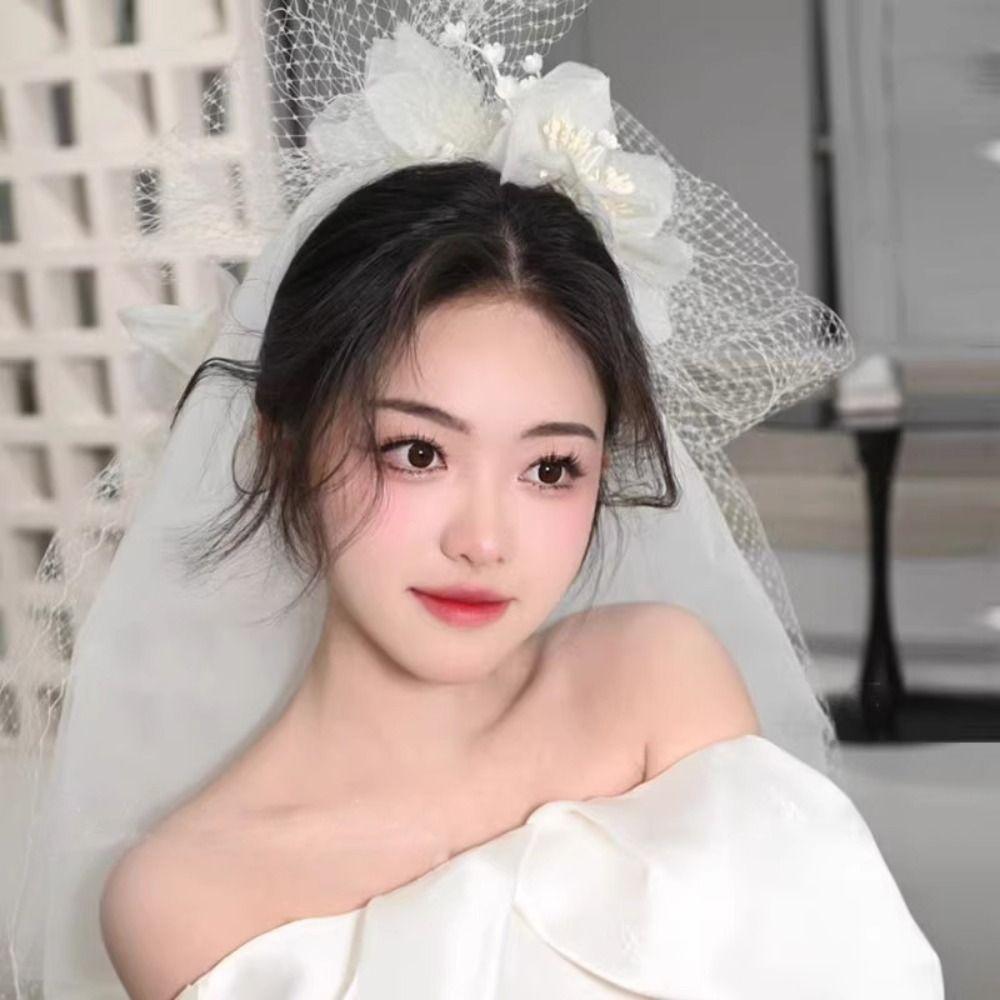 Elegant Bride Headdress Veil Wedding Hair Accessories Vintage Photography Headband  Women