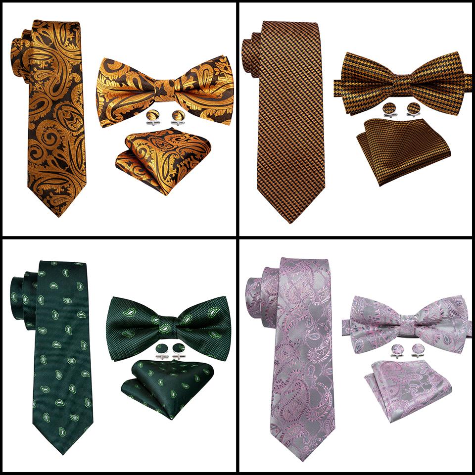 

Paisley Tie Pre-Bow tie Hanky Cufflink Set for Men Jacquard Woven Silk Necktie Wedding Dating
