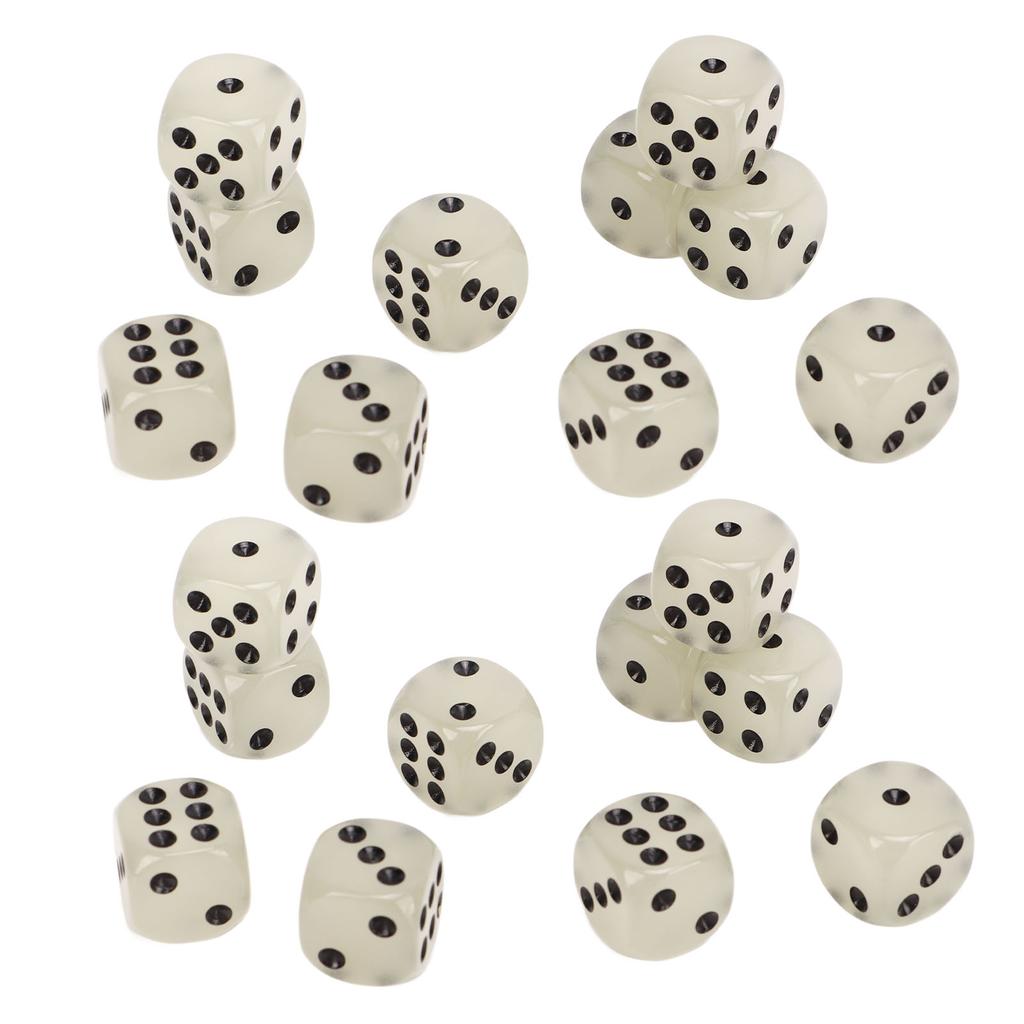 20 Pieces Glowing Dice Medium Black Dot Classic Plastic 6 Sided Dice Table Game Dice for Board Games